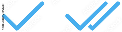 Simple double tick sign. Read message icon. Viewed message symbol. Blue checkmark illustration.