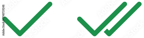 Simple double tick sign. Read message icon. Viewed message symbol. Green checkmark illustration.