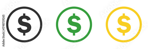 Simple set of black, gold and green outline  dollar coins