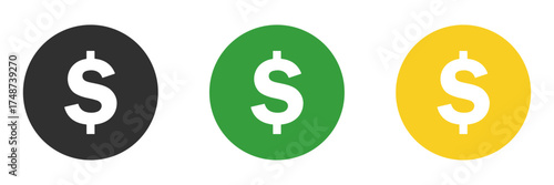 Simple set of black, gold and green solid dollar coins