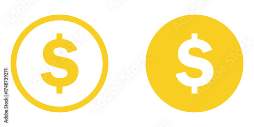 Simple set of gold dollar coins in both solid and outline variations