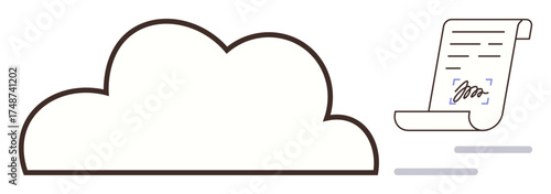 Cloud storage with a signed document resting nearby, symbolizing digital contracts, e-signatures, and secure file management. Ideal for technology, legal services, data security, cloud innovation