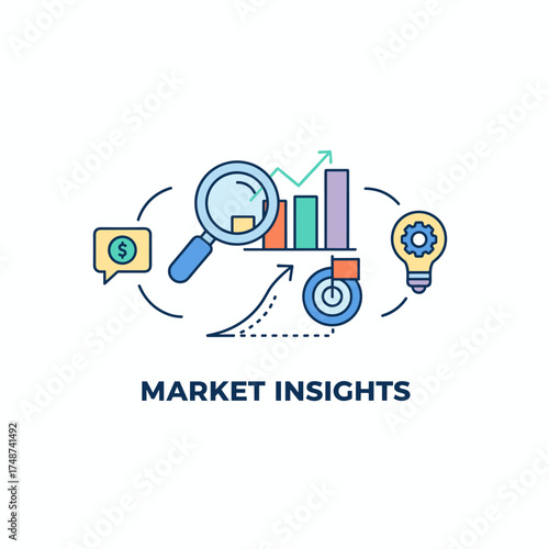 A flat‑line design banner for a market research website, featuring a modern vector illustration suitable for web design, marketing, and print materials