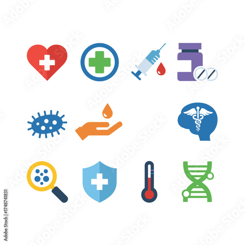 Collection of flat icons for medical and healthcare use