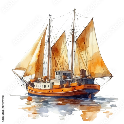 Sail, watercolor vector, isolated on a white background.