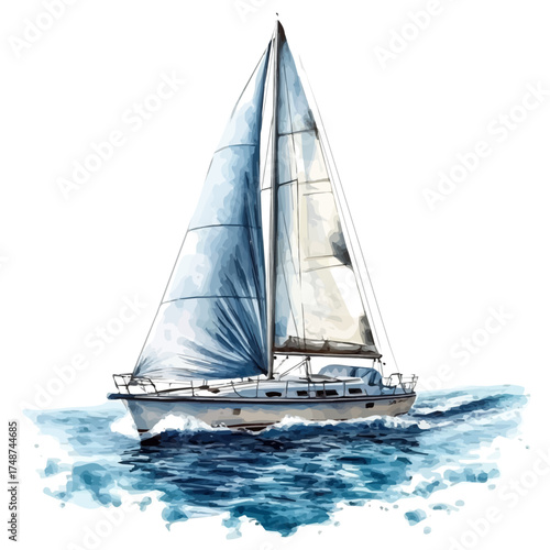 watercolor vector of Sailboat, isolated on a white background.