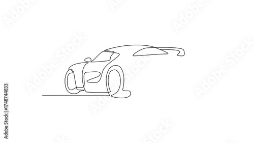 Animated self drawing of Sports Car video design illustration. Sports Car theme design concept in simple linear continuous line style. Great design for business purpose and community event campaign