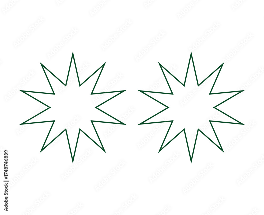 Obraz premium Star Shape Green Outline Stroke Elements Creative Design Vector Illustration