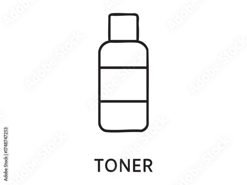 Black outline of toner bottle icon isolated on white background. concept of skincare, beauty product, minimalist style, cosmetic design element, hygiene, self-care illustration.