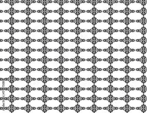 Intricate black and white geometric lattice pattern seamless repeating abstract textile design