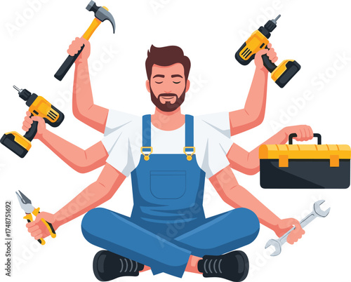 Handyman's Multitasking Mastery A Skilled Worker with All the Tools for Any Task, Ready to Help