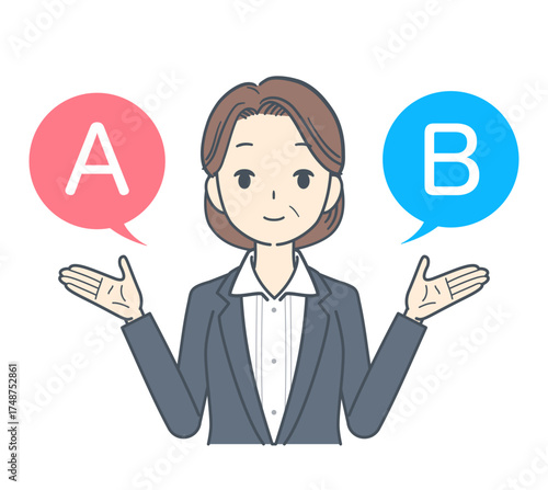 AとBの選択肢を選ぶ中年のビジネスウーマン