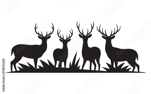 Deer Silhouette Vector Set, Forest Wildlife Clipart , Majestic Buck and Stag Silhouettes for Nature, Hunting, and Outdoor Designs