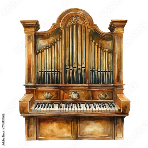 watercolor of Organ, vector, isolated on a white background.