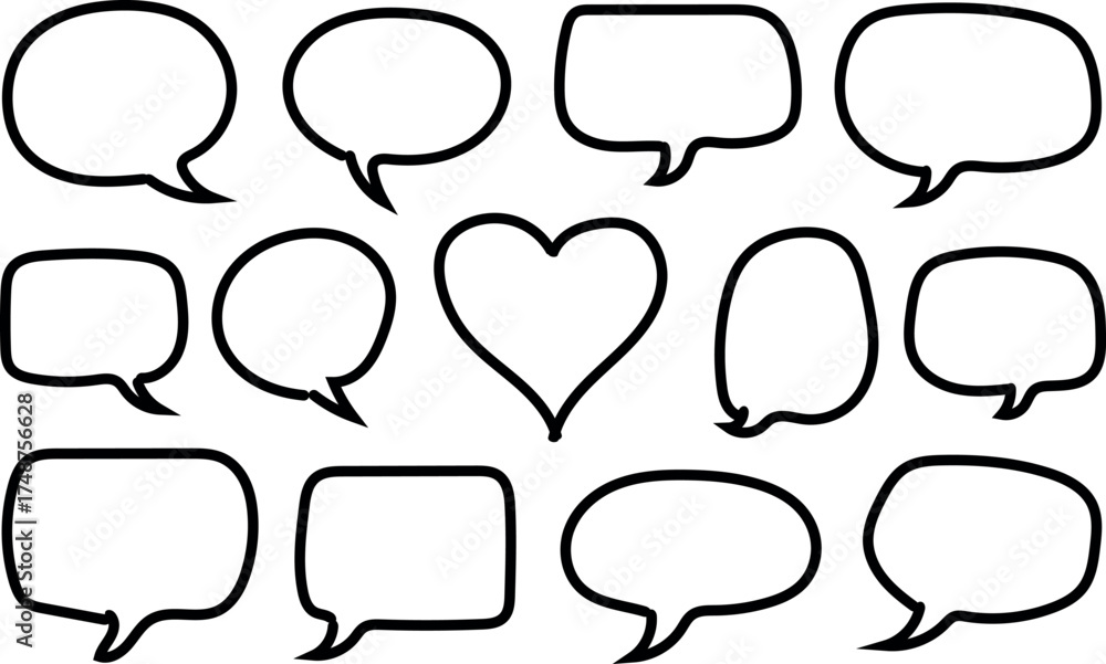 Fototapeta premium Variety of speech bubbles and heart outline for creative communication concepts