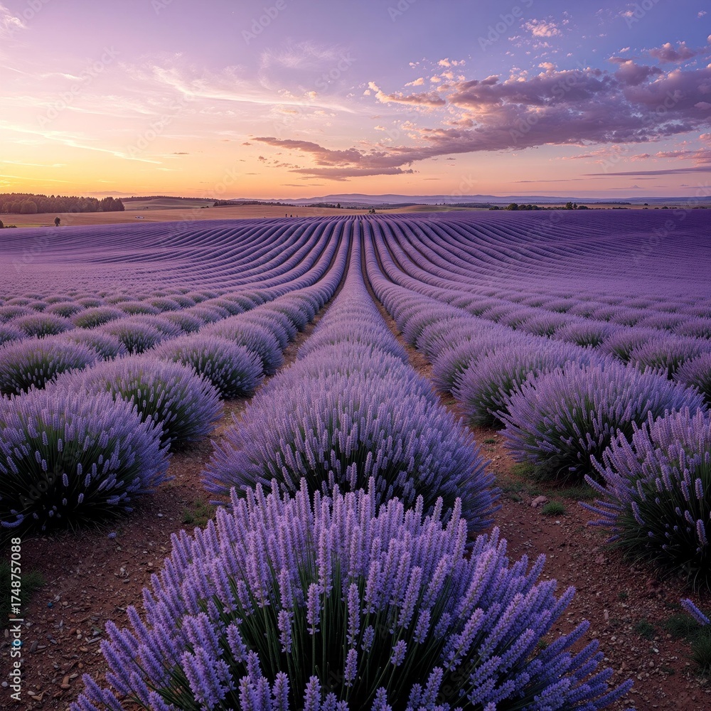 Fototapeta premium Epic Lavender Field at Sunset With Clouds Beautiful Floral Art 