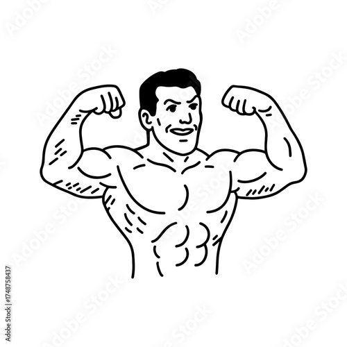 Hand drawn strong man cartoon illustration