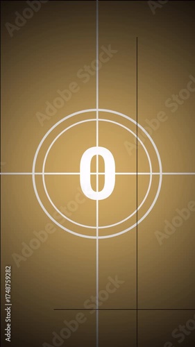 Countdown movie from 5 to 0 number. Old film movie timer count in grey retro style vertical