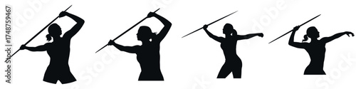 Silhouette of Female Javelin Thrower – Woman Athlete Throwing Spear, Track and Field Sports Illustration, Strength Training, Competition, and Athletic Performance Vector Design