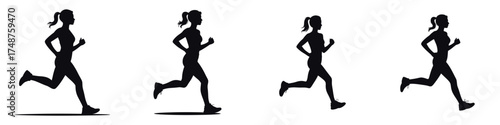 Silhouette of Female Runner in Motion – Woman Jogging and Running for Fitness, Healthy Lifestyle Exercise Concept, Athletic Training and Sport Activity Vector Illustration