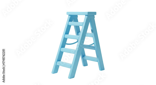 A light blue wooden step ladder against a white background