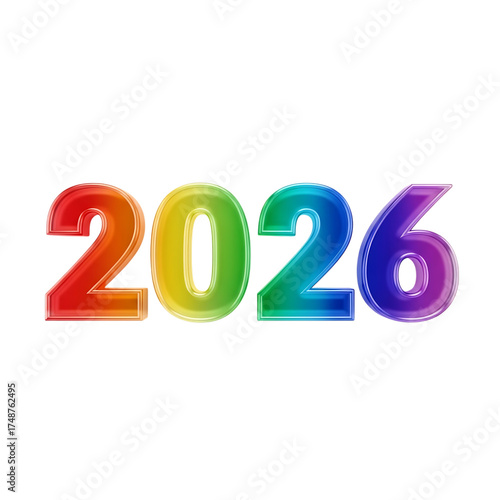 Colorful 2026 isolated on transparent background the year 2026 is rendered in a vibrant rainbow gradient, creating a visually striking design