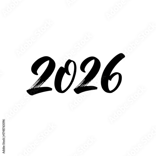 Calligraphic 2026 isolated on transparent background a stylish design featuring the year 2026 in elegant calligraphy, perfect for a sophisticated and artistic look
