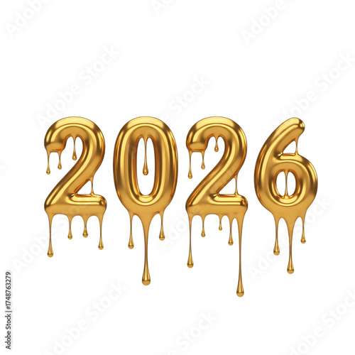 Golden 2026 isolated on transparent background a luxurious design featuring the year 2026 in dripping gold, perfect for a glamorous and opulent look
