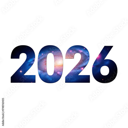 The year 2026 in space isolated on transparent background, a cosmic symbol of the future, filled with endless possibilities and infinite potential