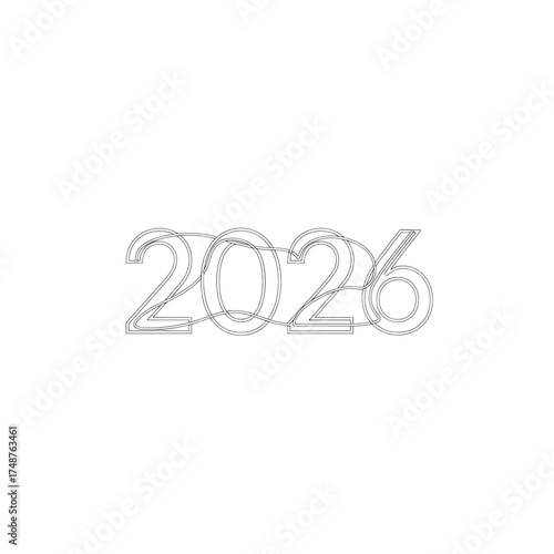 Outlined 2026 year isolated on transparent background perfect for coloring books, educational materials, and minimalist designs with a modern touch