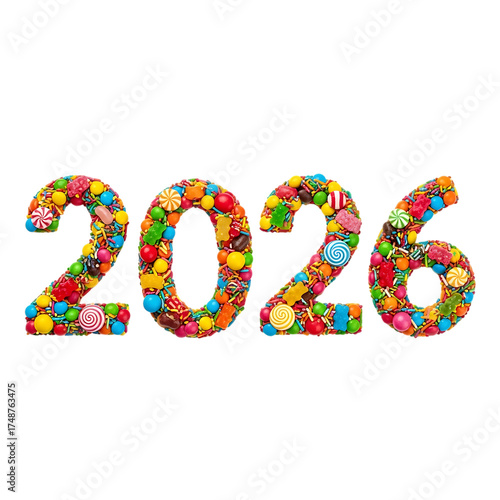 Sweet 2026 year isolated on transparent background a vibrant and playful design perfect for candythemed events, childrens parties, and festive promotions
