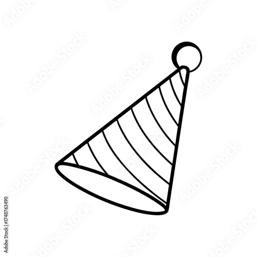 Striped conical party hat item on transparent background