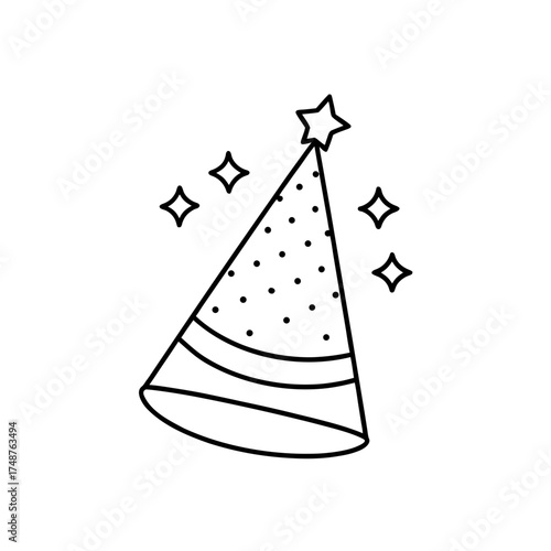 Dotted party hat with star top on transparent background