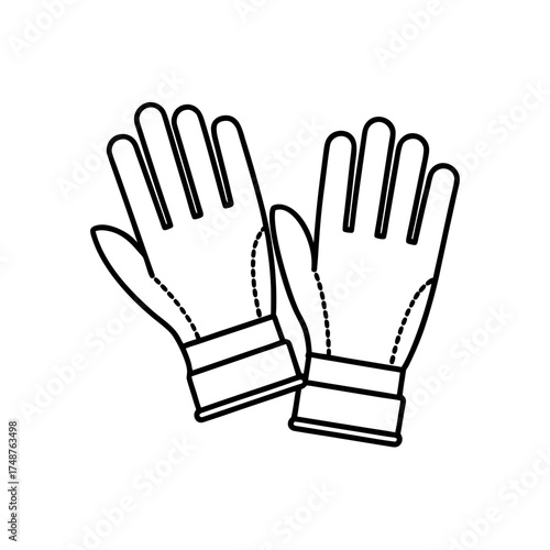 Outline pair of working gloves on transparent background
