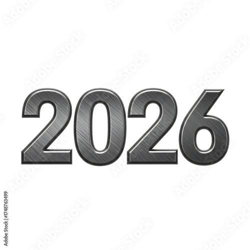Metallic 2026 year isolated on transparent background a sleek and modern design perfect for technology, finance, and futuristic themed projects