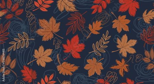 Seamless pattern with autumn leaves. Design for fall season prints, textile, wallpaper, wrapping and background