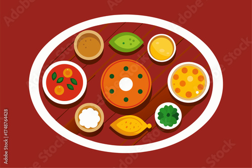 An abstract vector illustration of a set of colorful round buttons and food icons for design and fashion