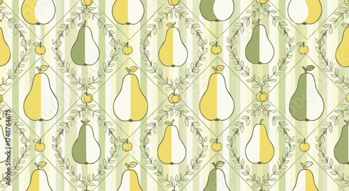 Seamless vector pattern with pears and apples in retro style