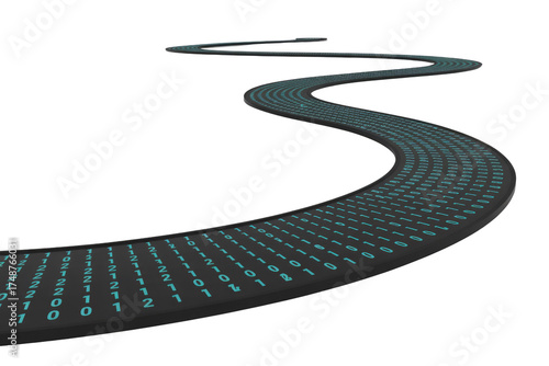 A winding path of binary code, representing the journey of data processing. background removed