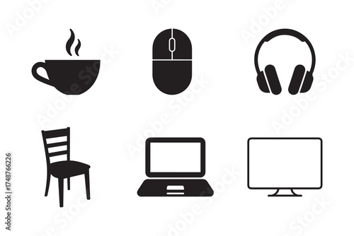 Work and Leisure Items Vector Collection Isolated on White Background