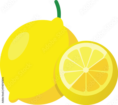 Whole lemon and lemon slice vector illustration