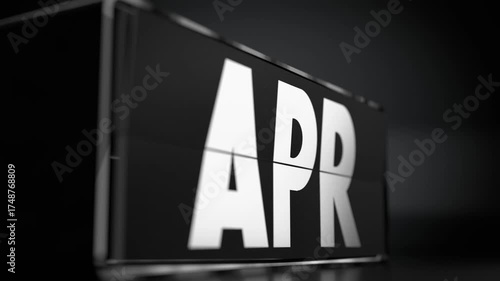 Flip calendar changing abbreviated months from January to December with selective focus - 3D 4k animation (3840x2160 px).