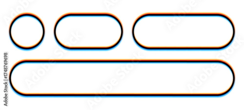 Set of empty anaglyph style oval and circle button template. Retro UI element with glitch effect for web, game, and app design.
