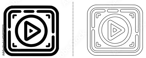 Vector play button icon inside rounded square frame, multimedia symbol for video player, streaming app, online content, media interface and social media platform design