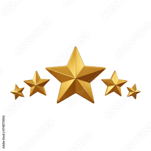 Five Gold Stars Rating Isolated On Transparent Background