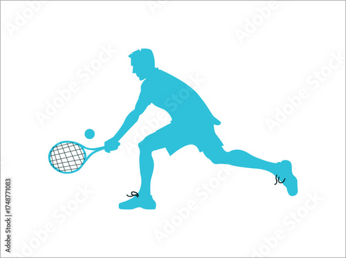 blue Tennis Player Silhouette Hitting Forehand or Low Volley Vector