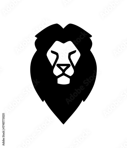 Lion Head Graphic Icon in Black Silhouette Isolated on White Background