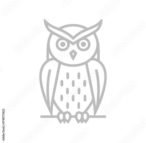 Minimalist Owl Line Drawing on Branch Against White Background