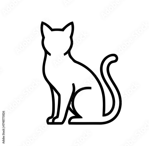 Minimalist outline graphic of a sitting domestic feline with curved tail