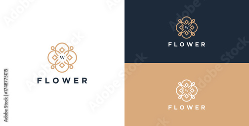 logo and icon of flower ornament with initial